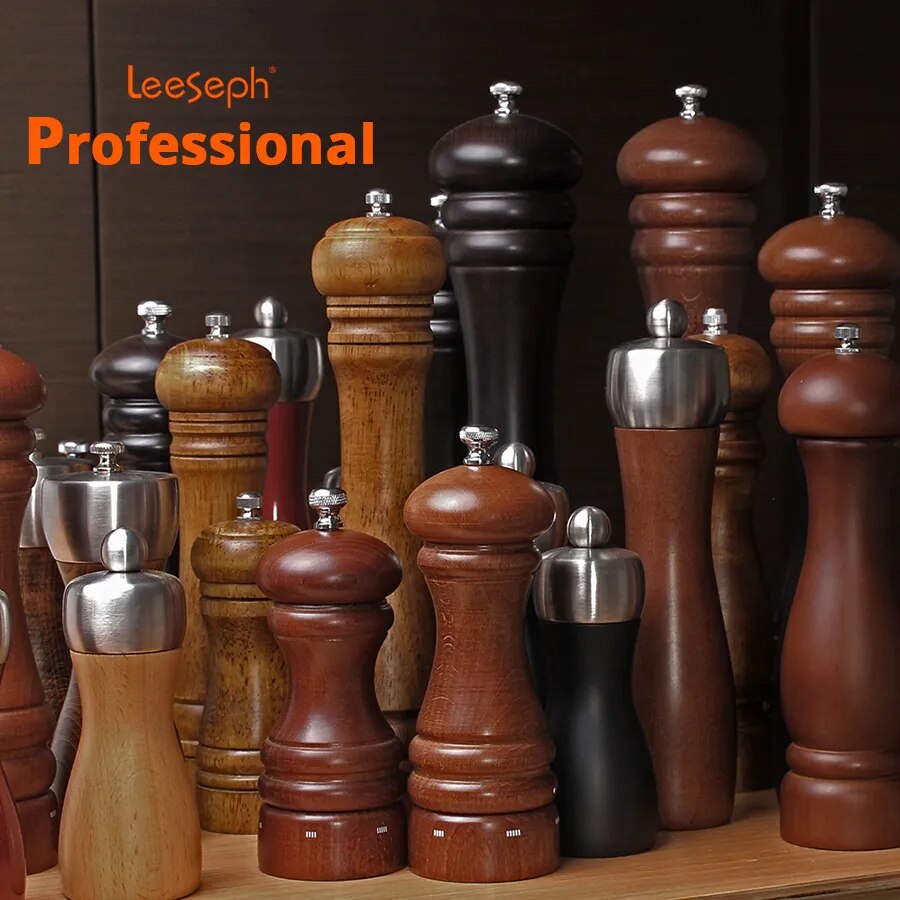 Salt and Pepper Mills, Solid Wood Pepper Mill with Strong Adjustable Ceramic Grinder 5" 8" 10"