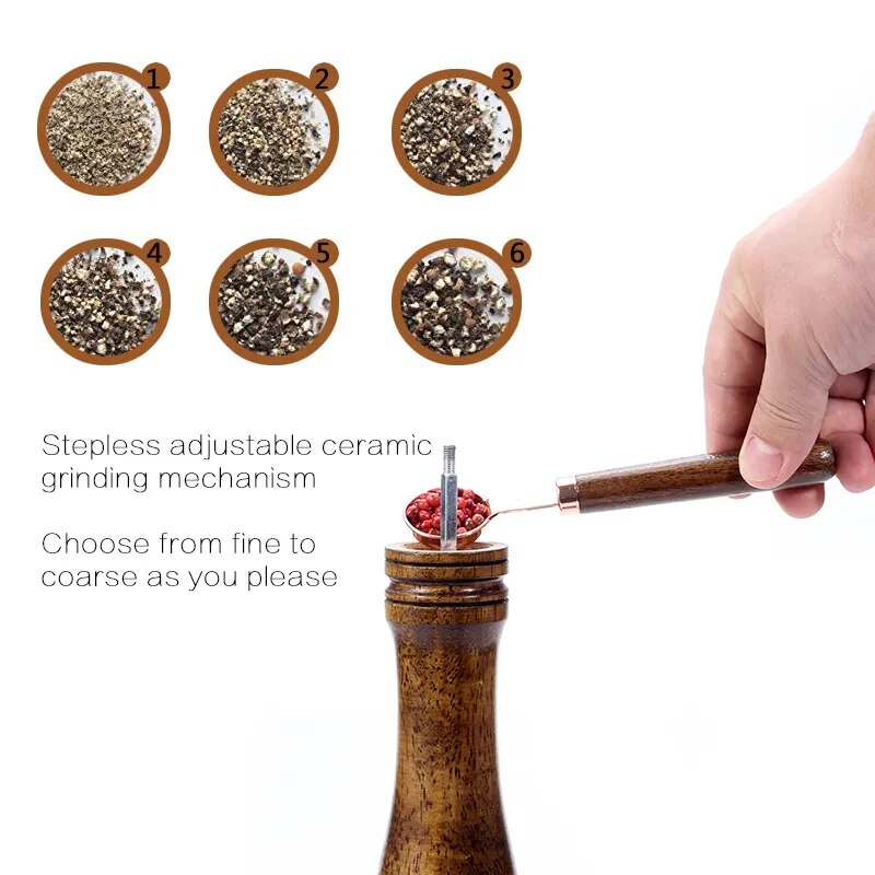 Salt and Pepper Mills, Solid Wood Pepper Mill with Strong Adjustable Ceramic Grinder 5" 8" 10"