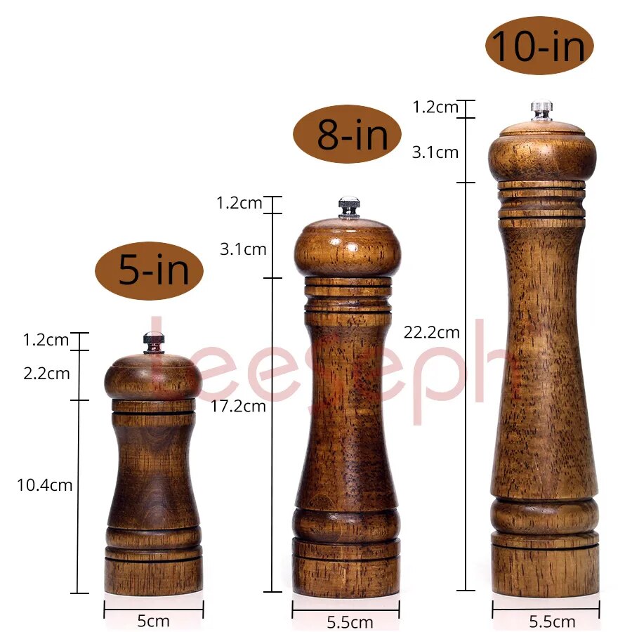 Salt and Pepper Mills, Solid Wood Pepper Mill with Strong Adjustable Ceramic Grinder 5" 8" 10"