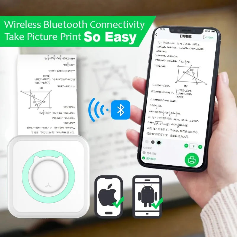 Portable Mini Thermal Printer Wirelessly BT 203dpi Photo Label
