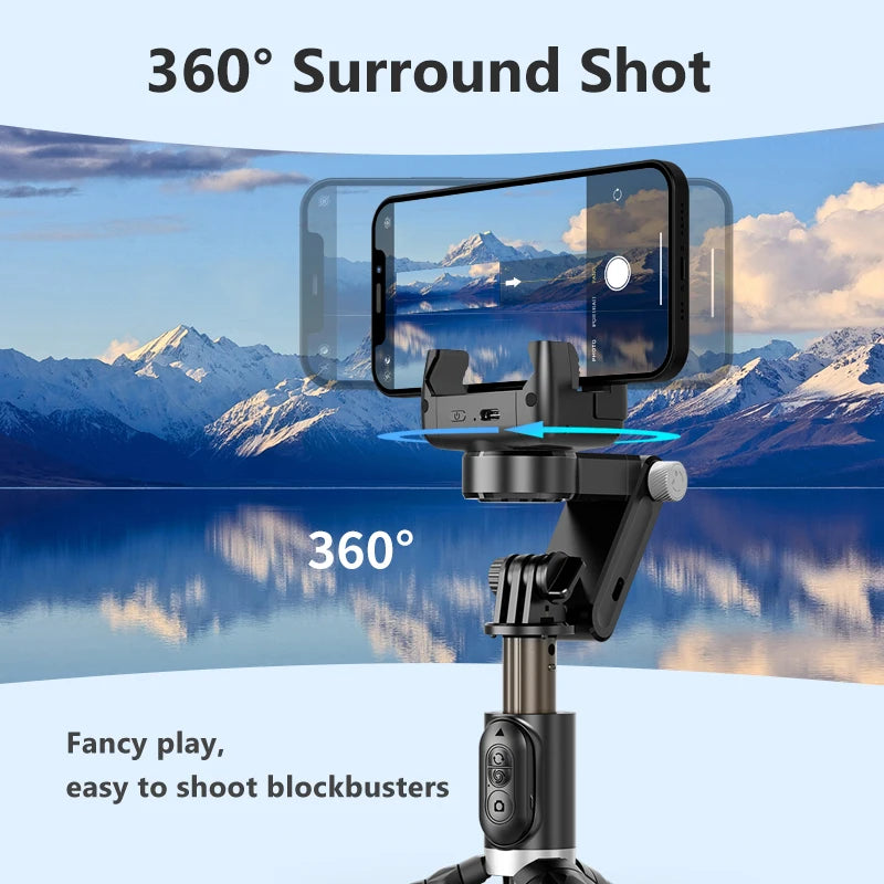 Q18 Gimbal Stabilizer 360° Rotation with Fill Light Selfie Stick with Bluetooth Desktop Gimbal Following the Shooting for Phone