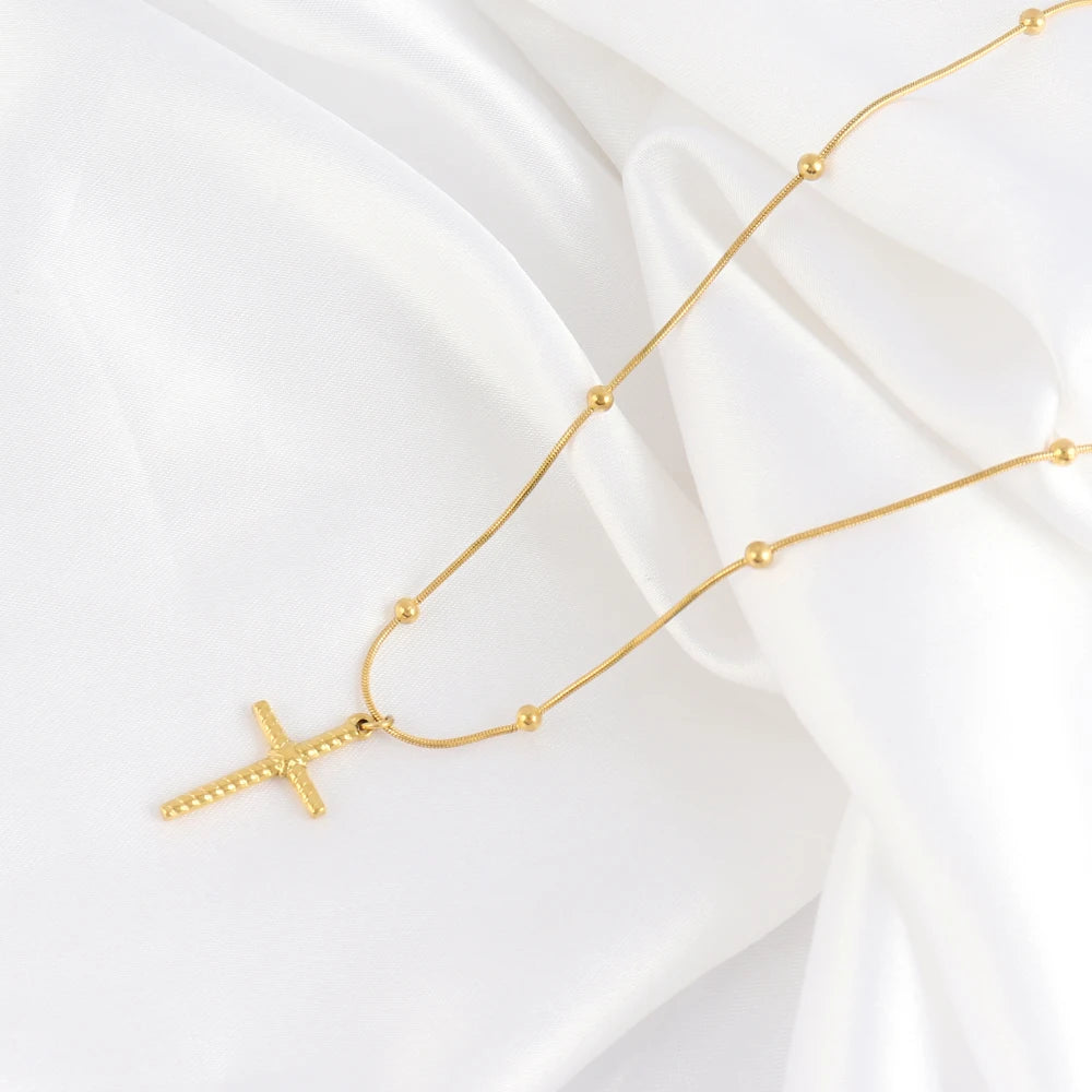 18k Gold Plated Stainless Steel Snake Chain Choker Necklace For Woman Cross Pendants Necklaces Gifts Men Jewelry