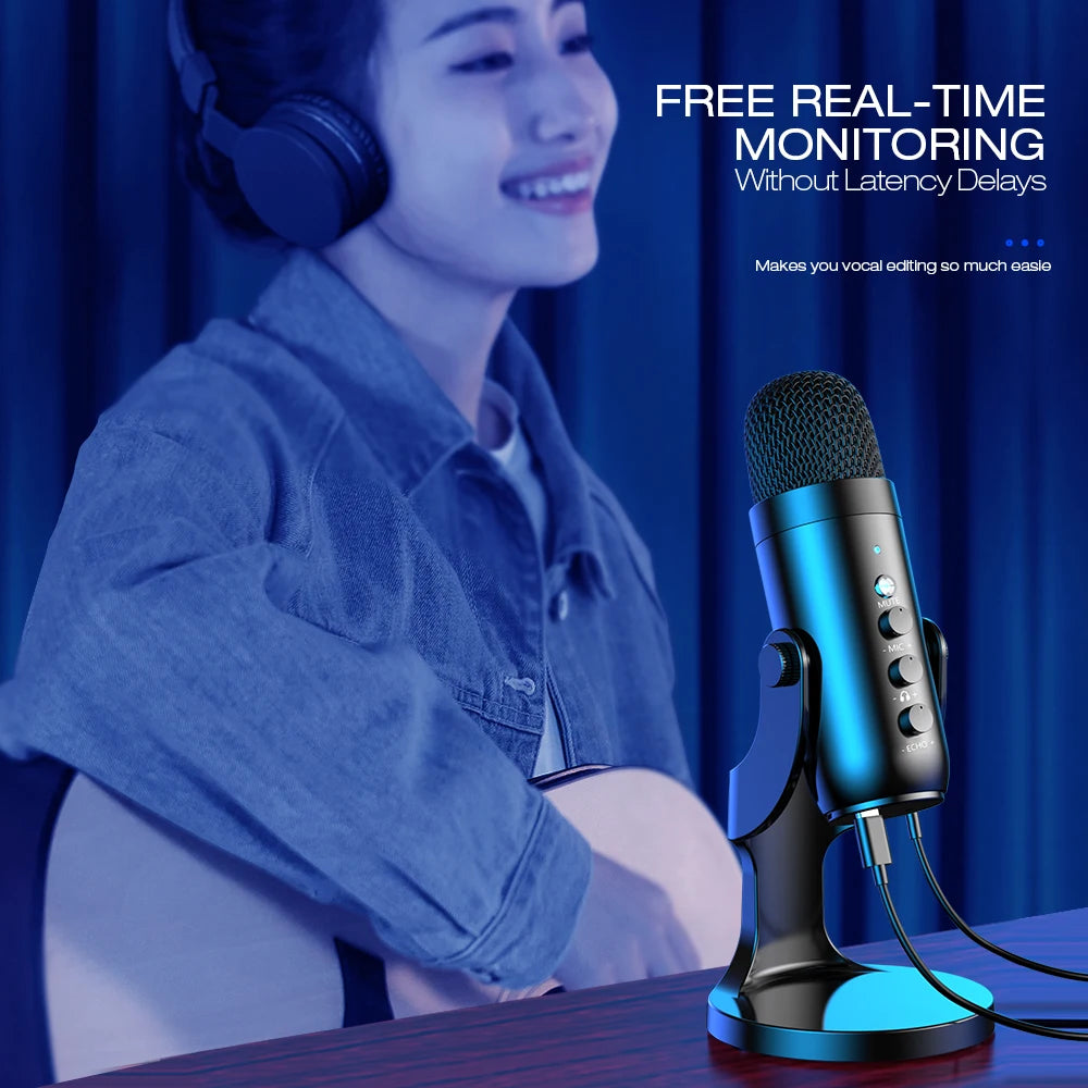 Haomuren Professional USB Condenser Microphone Studio Recording Mic for PC Computer Phone Gaming Streaming Podcasting K66