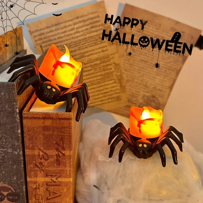 Halloween Led Electronic Glowing Spider Candle Lamp Party Atmosphere Decorative Ornament Photography Props