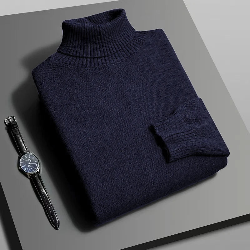 Autumn Mens High Quality Knitted Turtleneck Sweater Slim Fit Long Sleeve