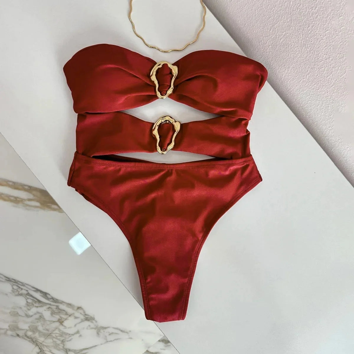 3 Colors Metal Rings Cut Out Women Swimwear