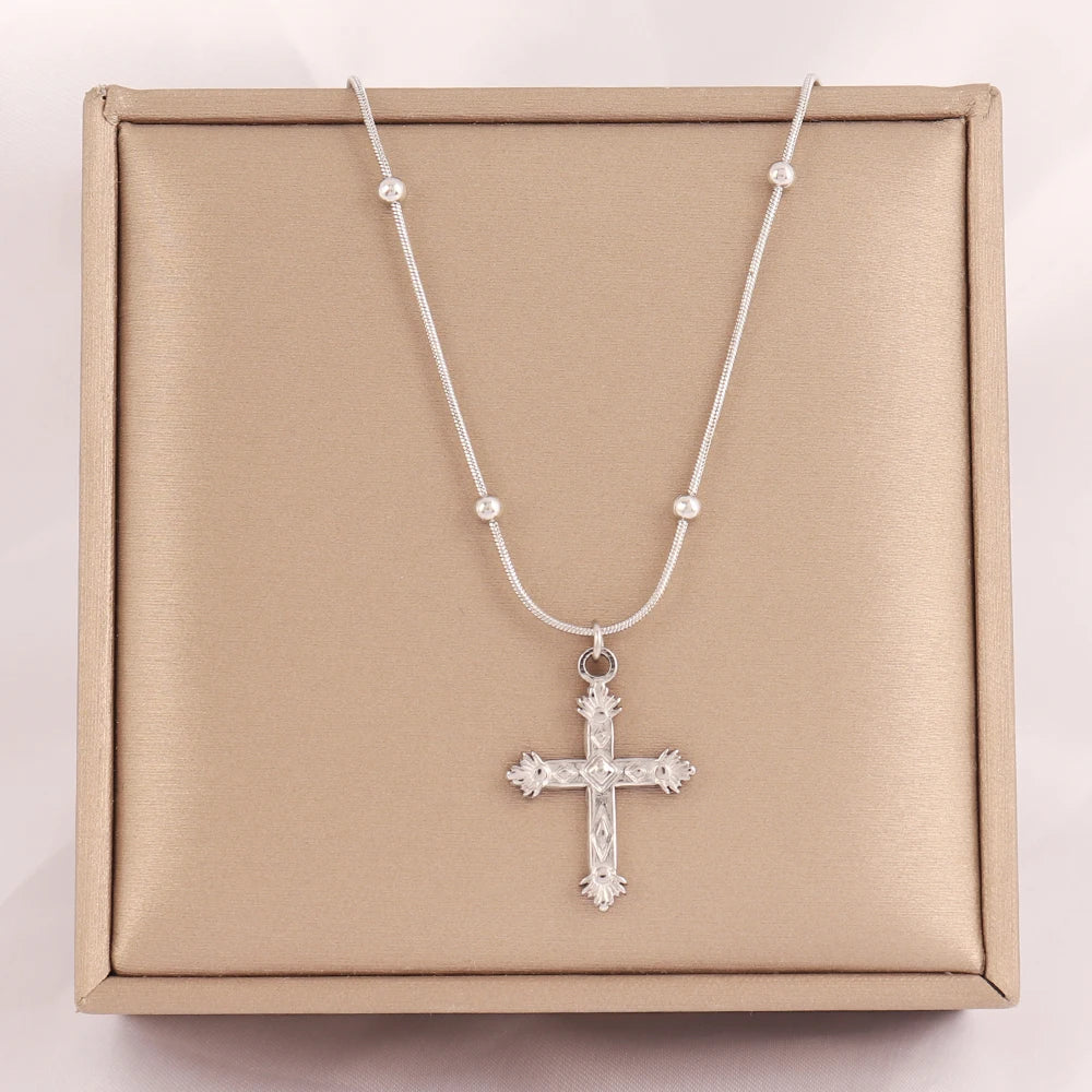 18k Gold Plated Stainless Steel Snake Chain Choker Necklace For Woman Cross Pendants Necklaces Gifts Men Jewelry