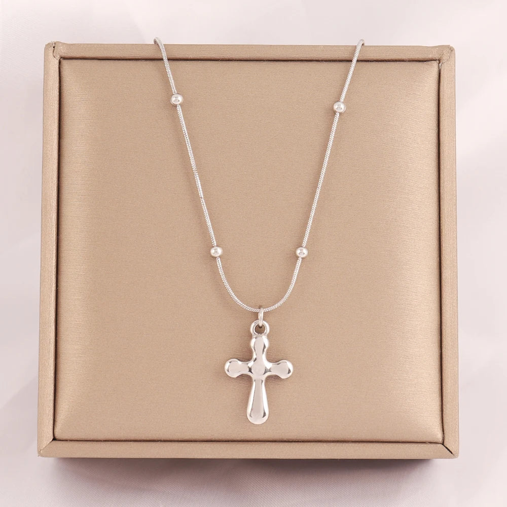 18k Gold Plated Stainless Steel Snake Chain Choker Necklace For Woman Cross Pendants Necklaces Gifts Men Jewelry