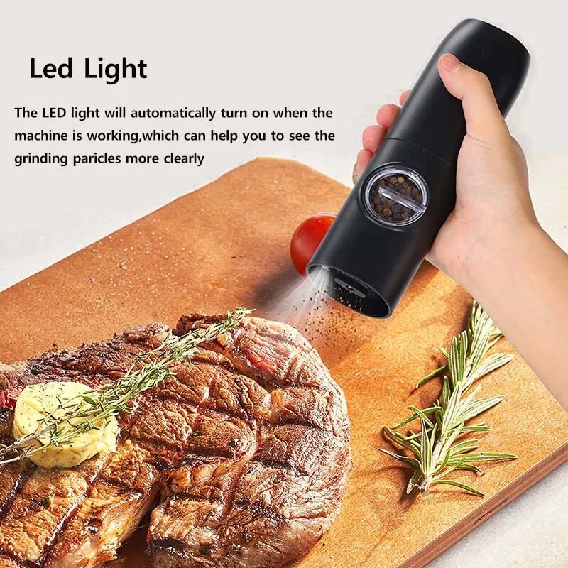 Electric Salt and Pepper Grinder Set with Charging Base and LED Light, Adjustable Coarseness Automatic Spice Herb Mill