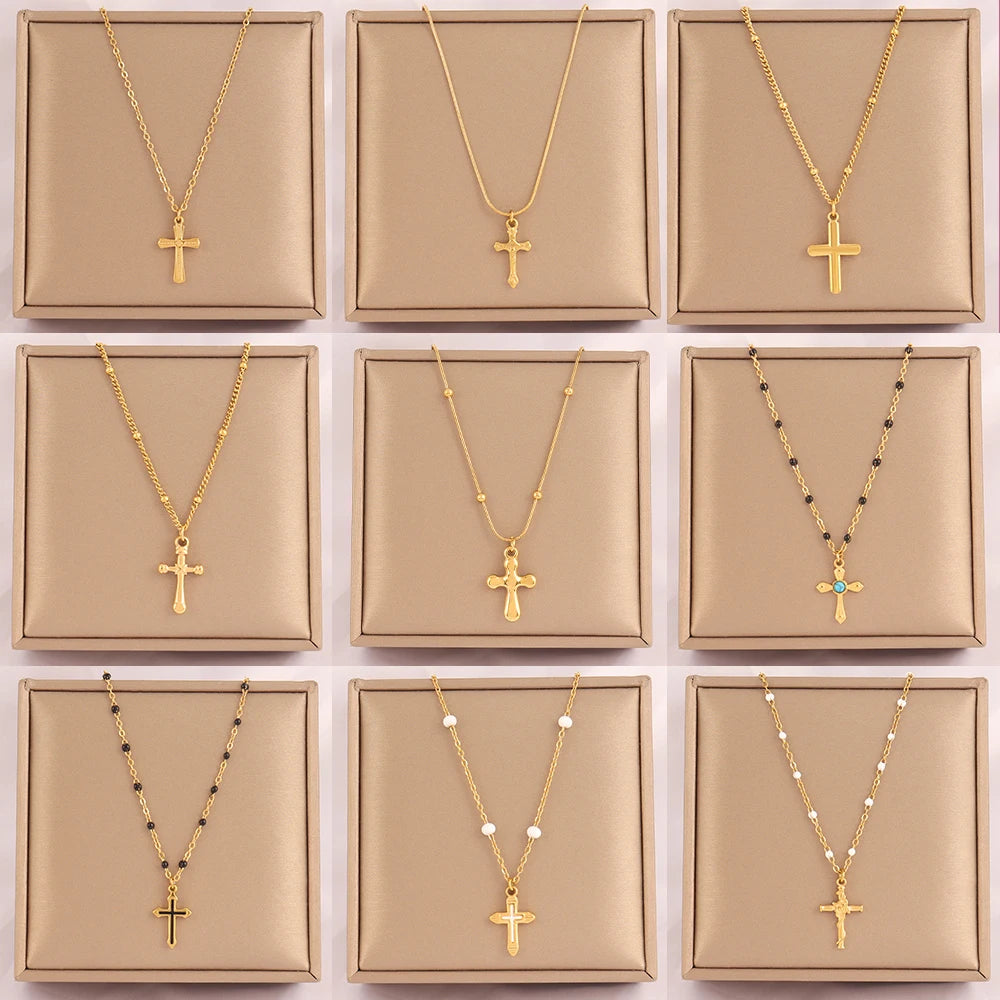18k Gold Plated Stainless Steel Snake Chain Choker Necklace For Woman Cross Pendants Necklaces Gifts Men Jewelry