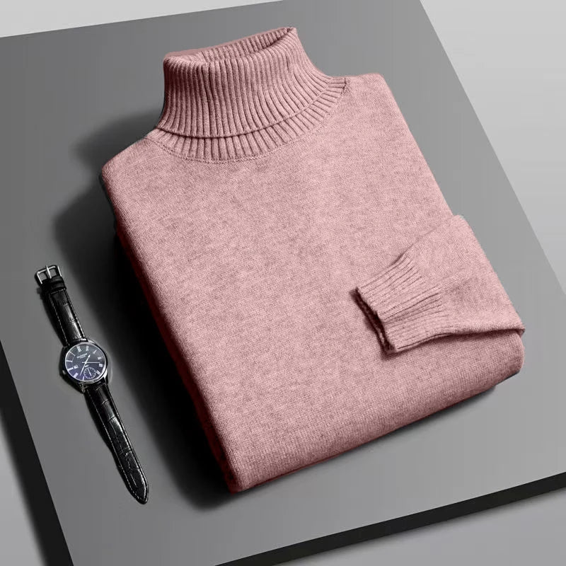 Autumn Mens High Quality Knitted Turtleneck Sweater Slim Fit Long Sleeve