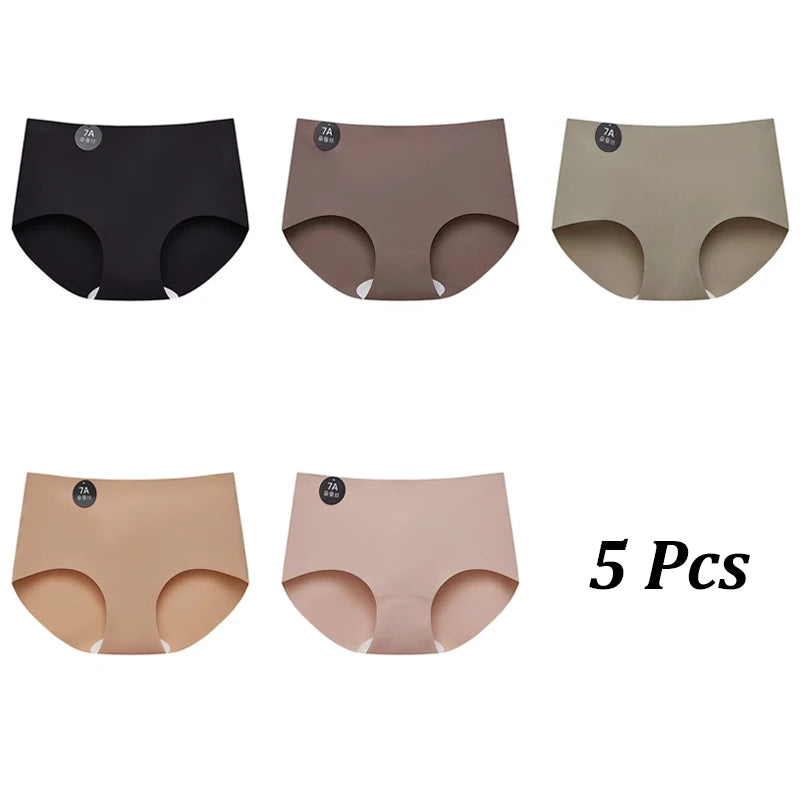 FINETOO 5PCS Seamless Mulberry Silk Underwear Ultral Thin Women's Panties Sexy High Elastic Invisible Briefs Soft Lingerie M-XL