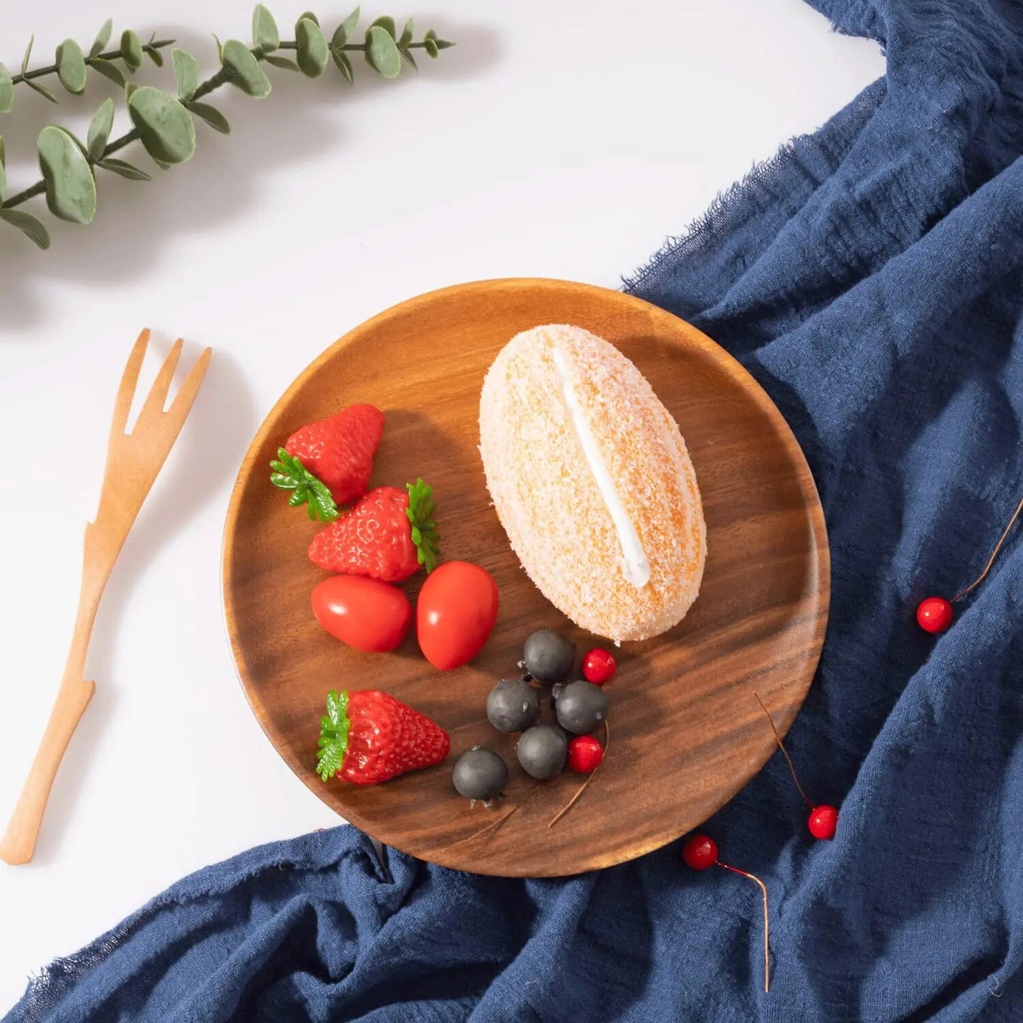 Royalling Round Solid Wood Plates, Stackable Dinner Plates, Natural Tableware Dining for Dishes Snack - Acacia and Walnut Wooden