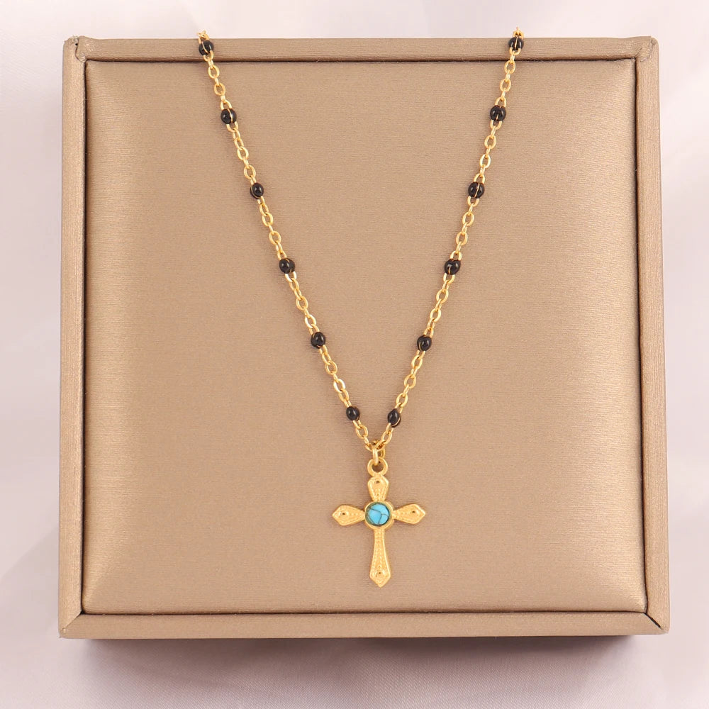 18k Gold Plated Stainless Steel Snake Chain Choker Necklace For Woman Cross Pendants Necklaces Gifts Men Jewelry