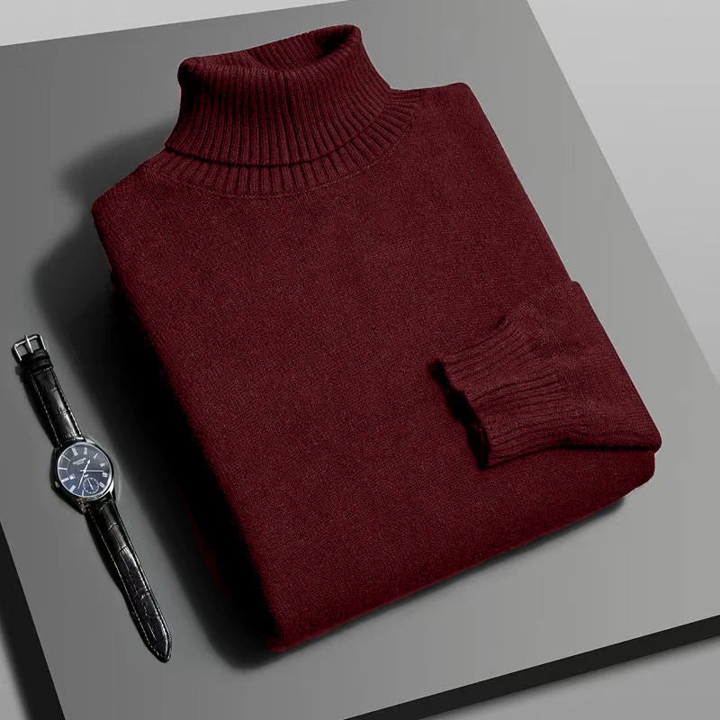 Autumn Mens High Quality Knitted Turtleneck Sweater Slim Fit Long Sleeve