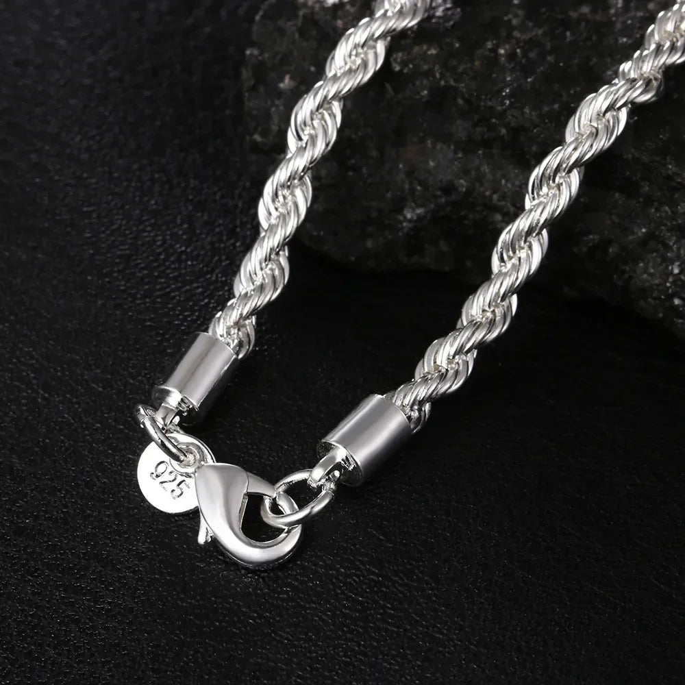 925 Sterling Silver European Style 6MM Flat Chain Necklace Bracelets Fashion for Man Women Girls Jewelry Sets