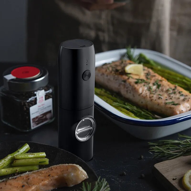 Electric Salt and Pepper Grinder Set with Charging Base and LED Light, Adjustable Coarseness Automatic Spice Herb Mill