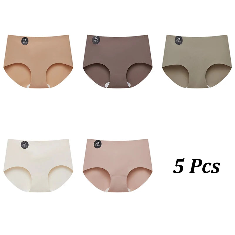 FINETOO 5PCS Seamless Mulberry Silk Underwear Ultral Thin Women's Panties Sexy High Elastic Invisible Briefs Soft Lingerie M-XL