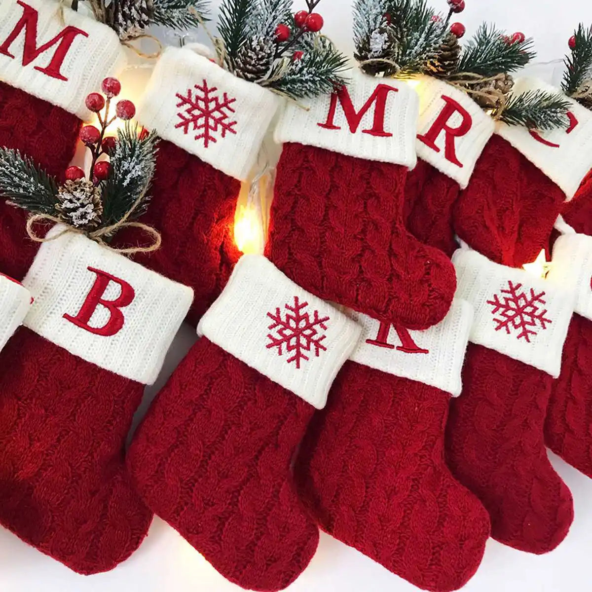 Christmas Letter Knitting Socks Snowflake Stocking 2024 Christmas Decoration for Home Xmas Tree Ornament Gift Navidad Natal 2025