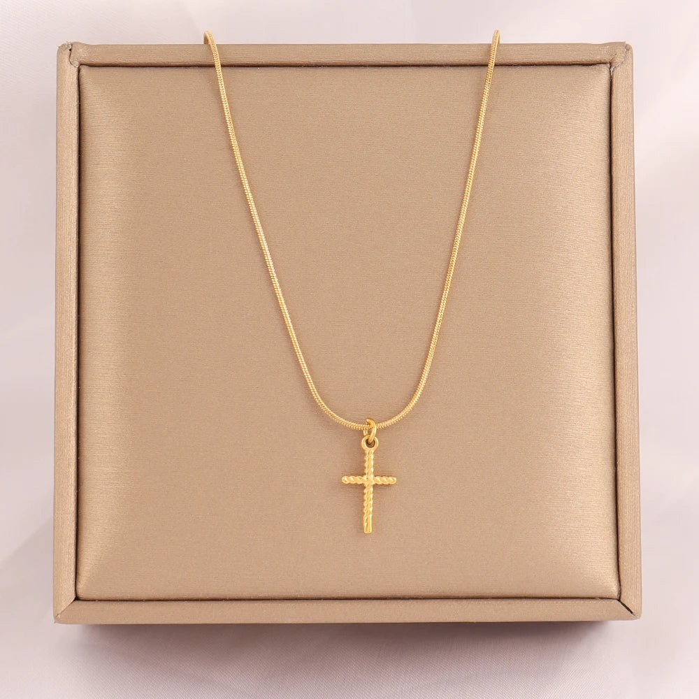 18k Gold Plated Stainless Steel Snake Chain Choker Necklace For Woman Cross Pendants Necklaces Gifts Men Jewelry