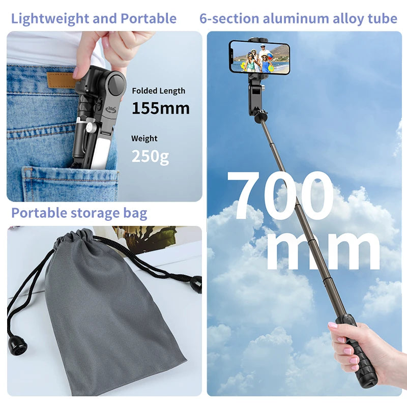 Q18 Gimbal Stabilizer 360° Rotation with Fill Light Selfie Stick with Bluetooth Desktop Gimbal Following the Shooting for Phone
