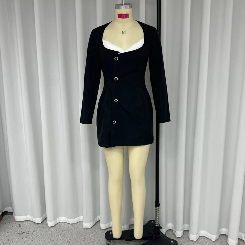 Waytobele Mini Dresses Girls Sexy V Neck Long Sleeve