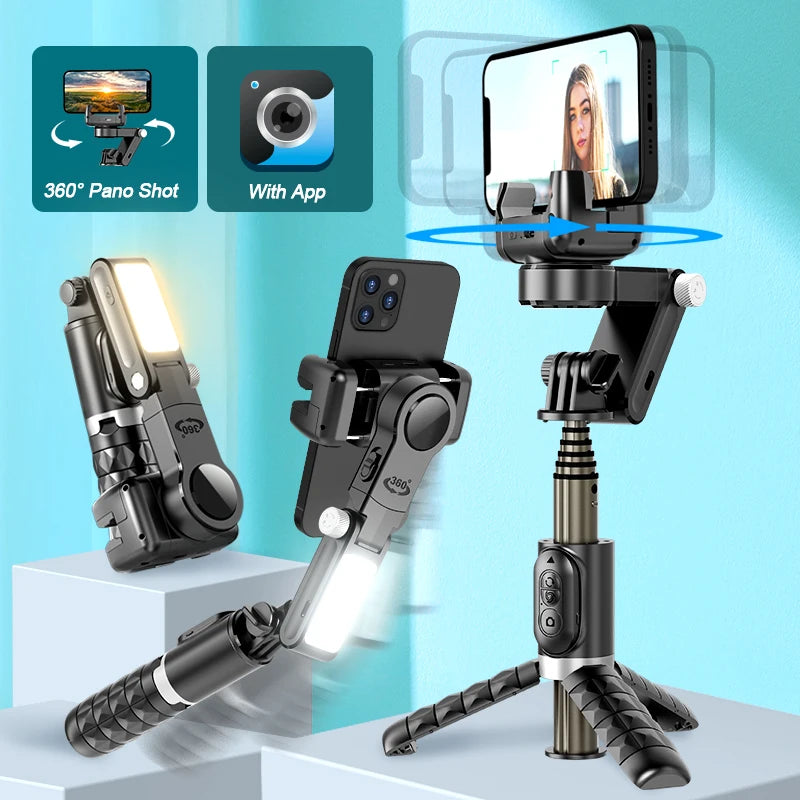 Q18 Gimbal Stabilizer 360° Rotation with Fill Light Selfie Stick with Bluetooth Desktop Gimbal Following the Shooting for Phone