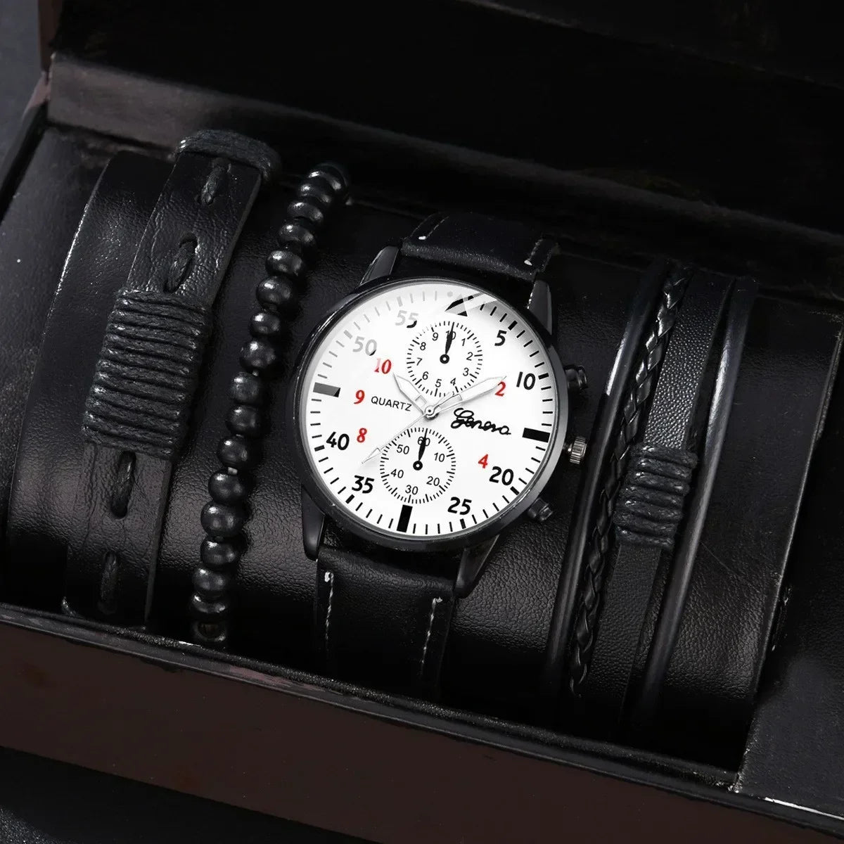 4/2/1pcs Men Sports Watches Set Man Business Quartz Wristwatch Luxury Brown Leather Bracelet Men Casual Clock Watch(no Box)