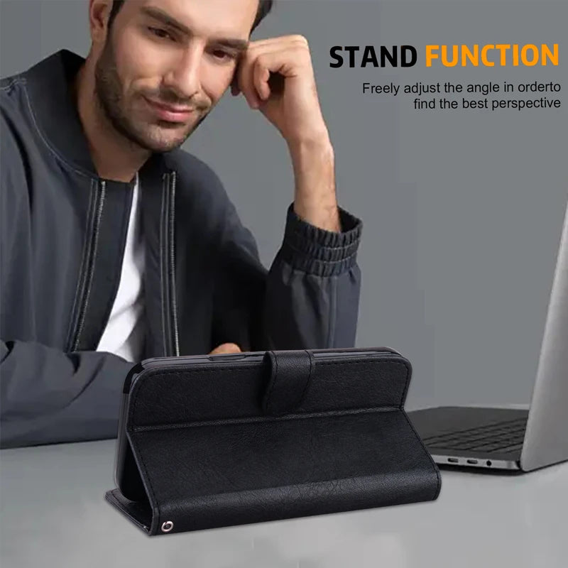 iPhone Solid Color Wallet Case Magnetic Flip Leather Funda