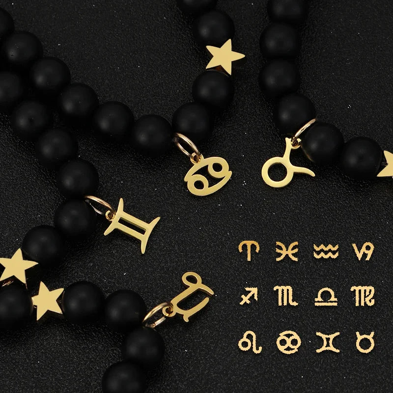 Bracelet 12 Zodiac Signs Virgo Taurus Cosmic Galaxies Eight Planets Constellation Bracelet Natural Stone Solar System Bracelet