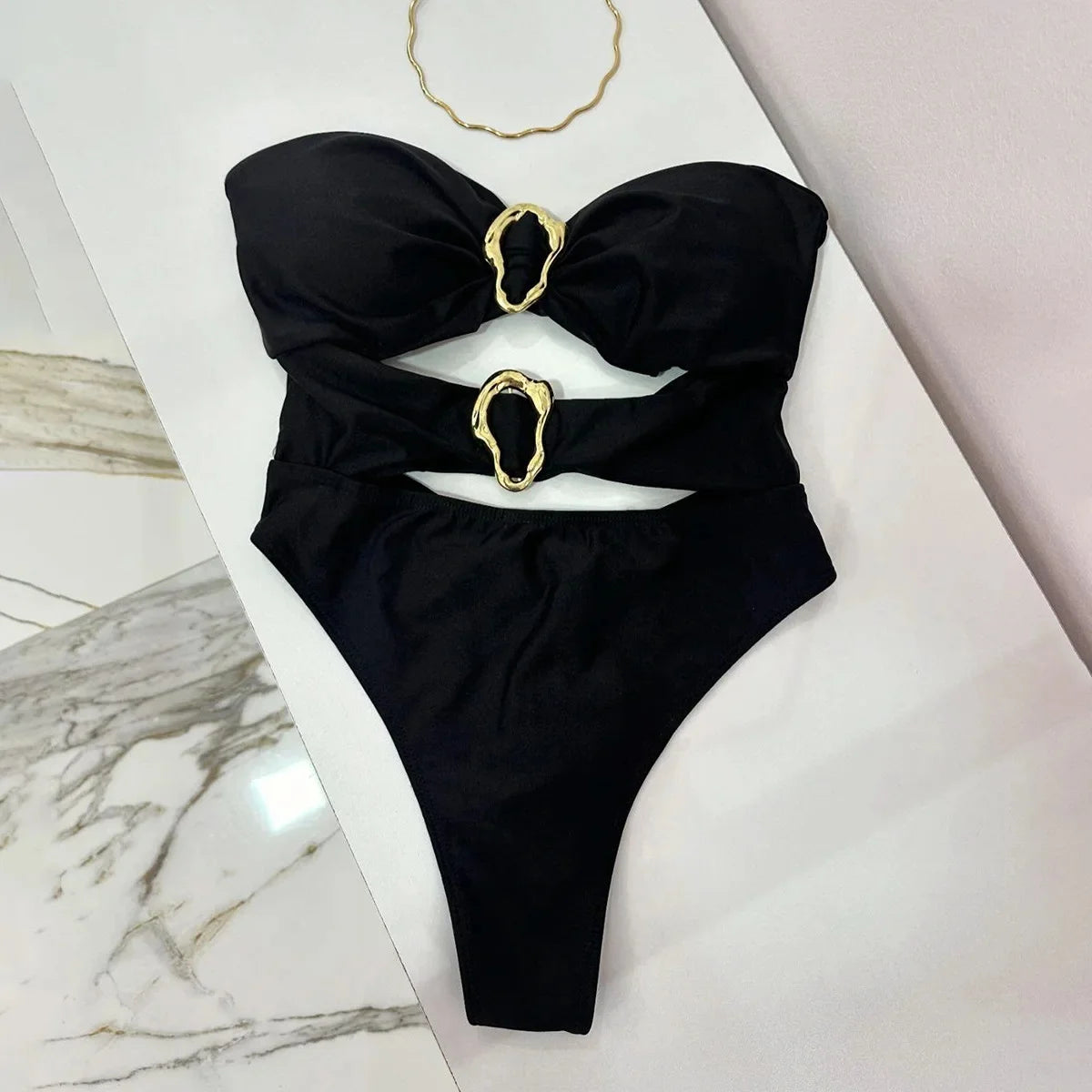 3 Colors Metal Rings Cut Out Women Swimwear