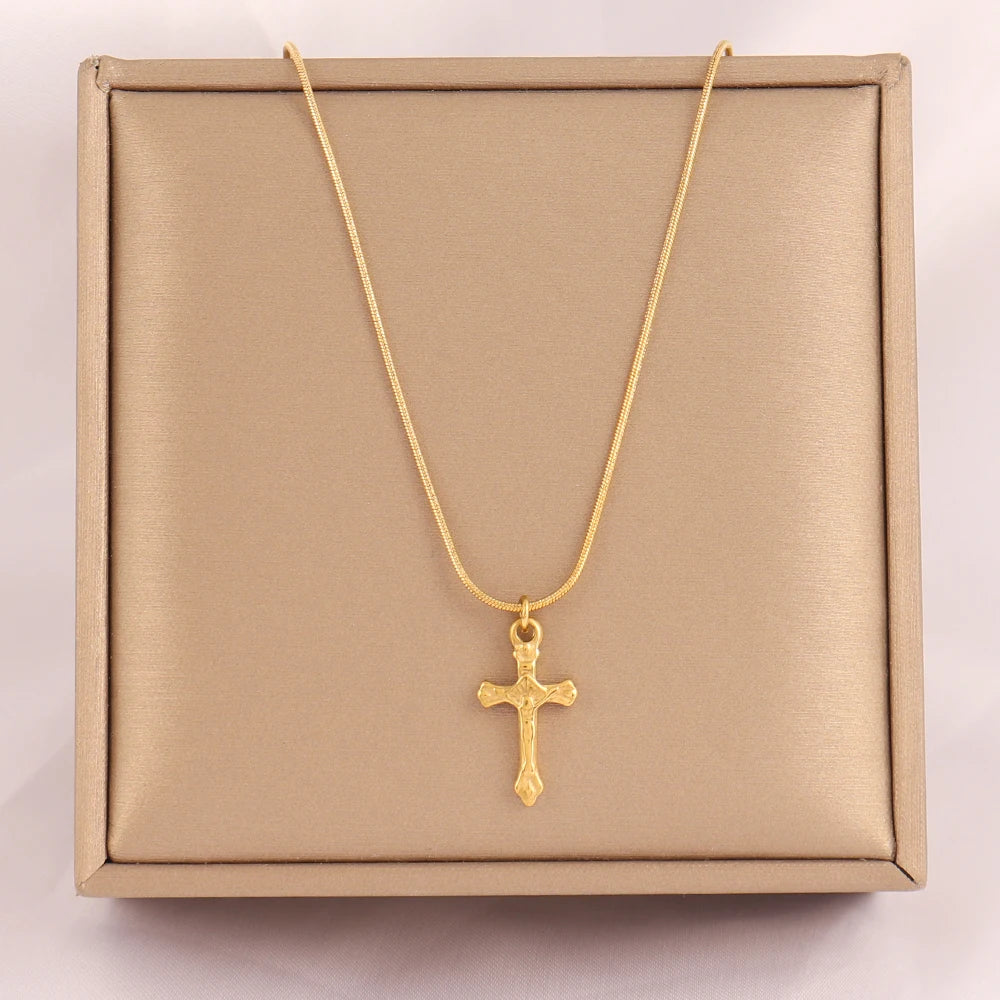 18k Gold Plated Stainless Steel Snake Chain Choker Necklace For Woman Cross Pendants Necklaces Gifts Men Jewelry