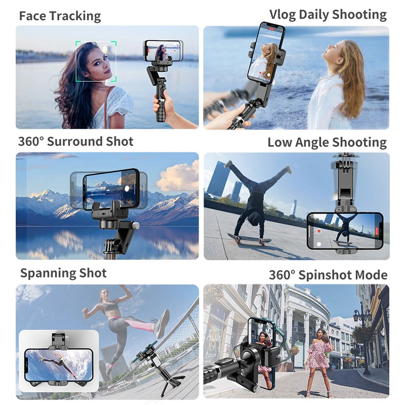 Q18 Gimbal Stabilizer 360° Rotation with Fill Light Selfie Stick with Bluetooth Desktop Gimbal Following the Shooting for Phone