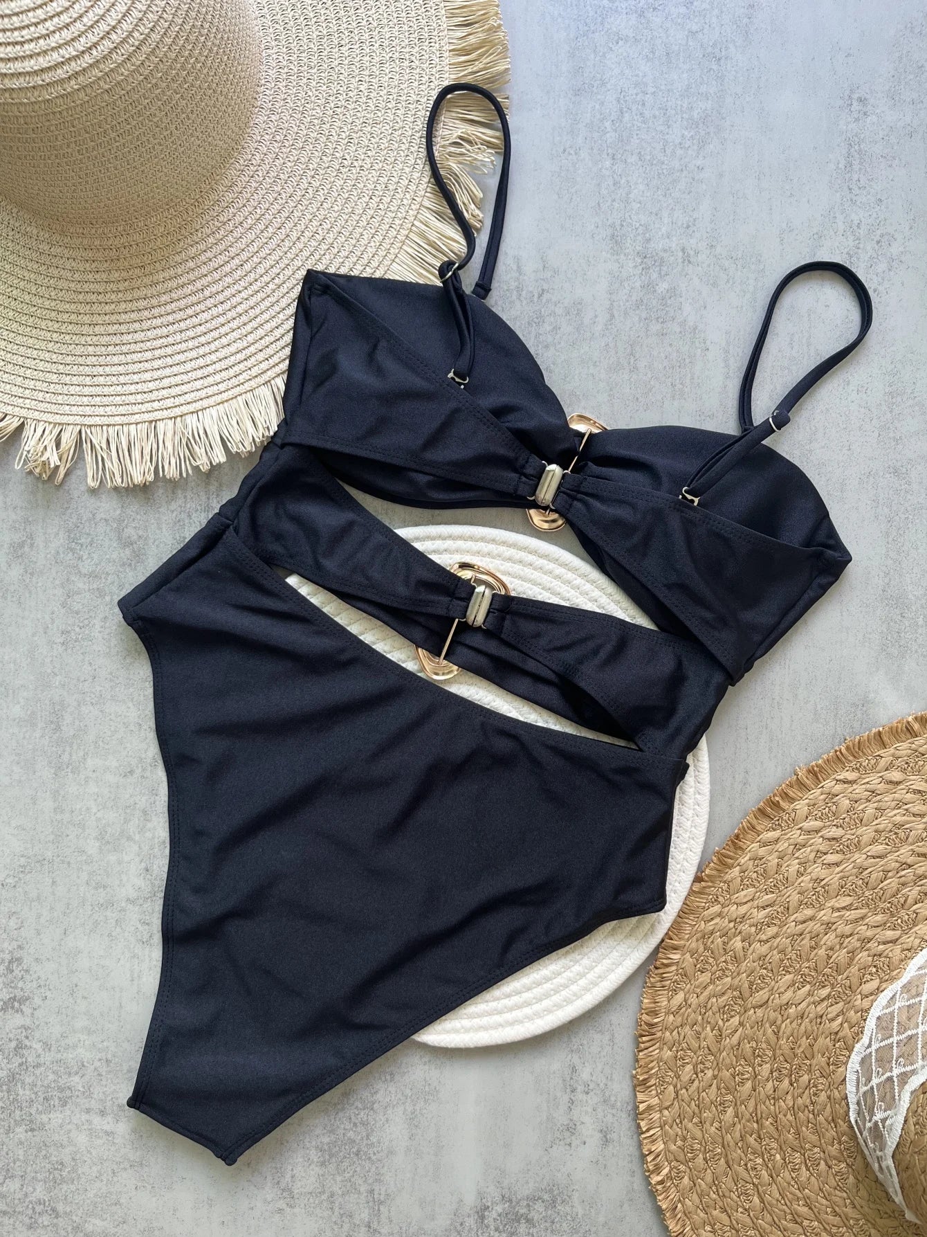 3 Colors Metal Rings Cut Out Women Swimwear