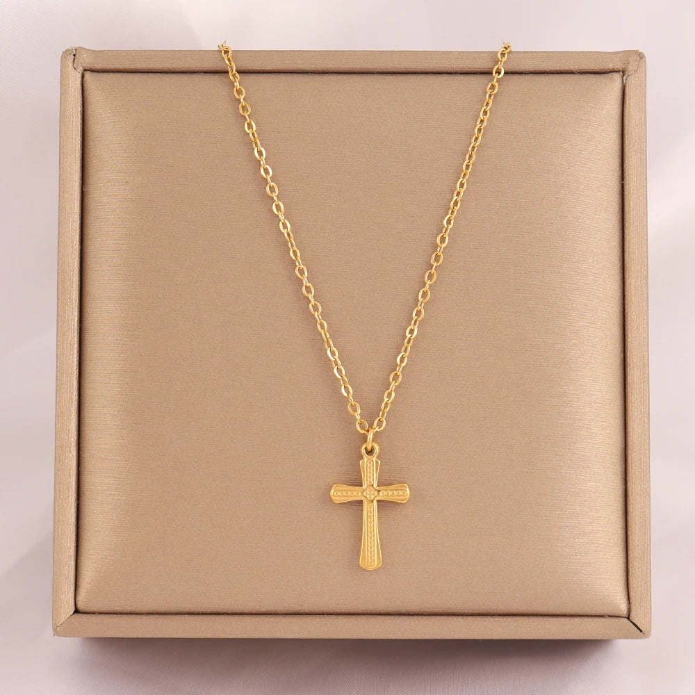 18k Gold Plated Stainless Steel Snake Chain Choker Necklace For Woman Cross Pendants Necklaces Gifts Men Jewelry