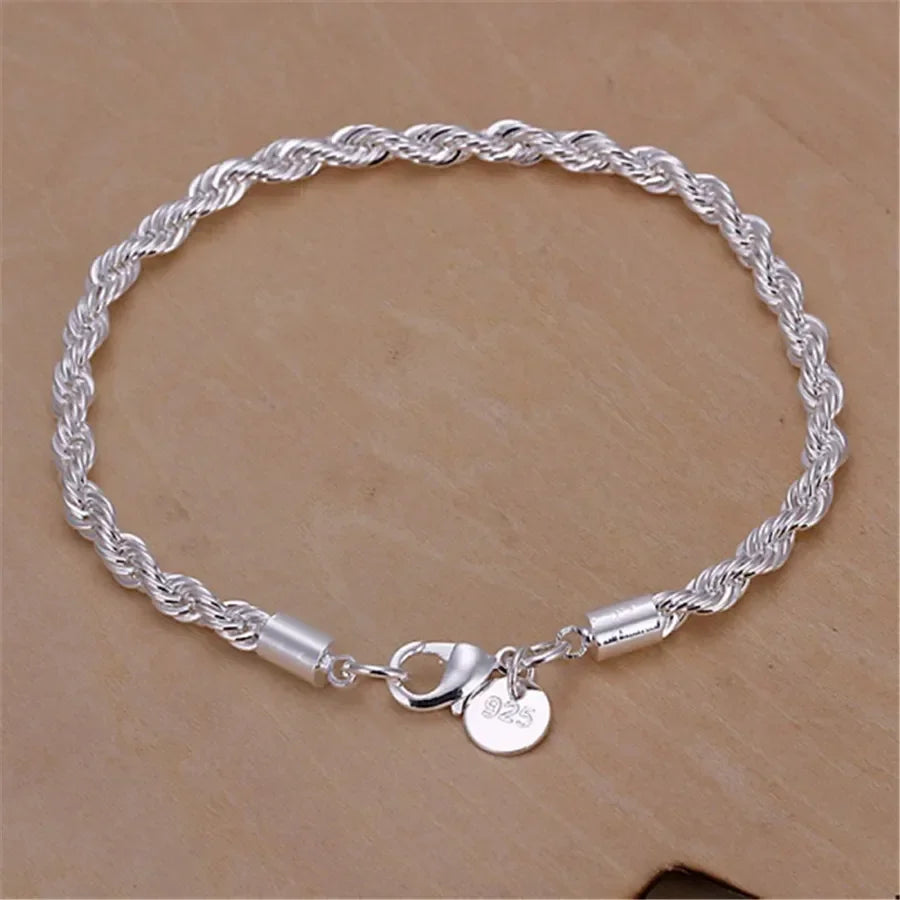 925 Sterling Silver European Style 6MM Flat Chain Necklace Bracelets Fashion for Man Women Girls Jewelry Sets