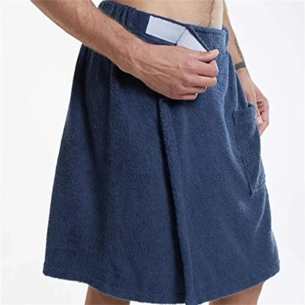 Men Soft Wearable Bath Towel with Pocket Bathrobes Shower
