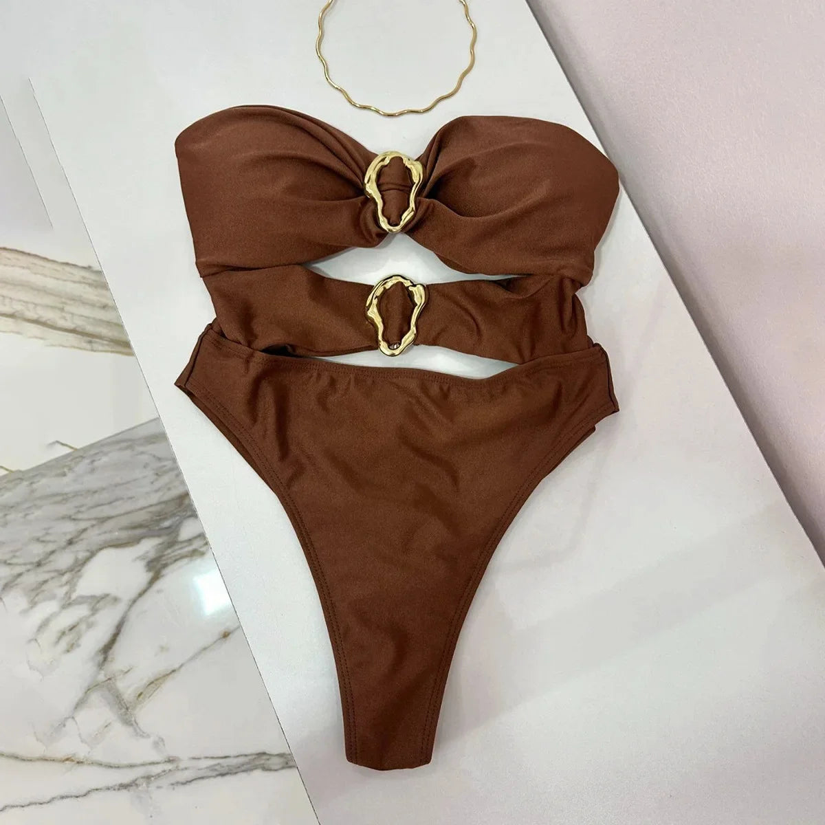 3 Colors Metal Rings Cut Out Women Swimwear