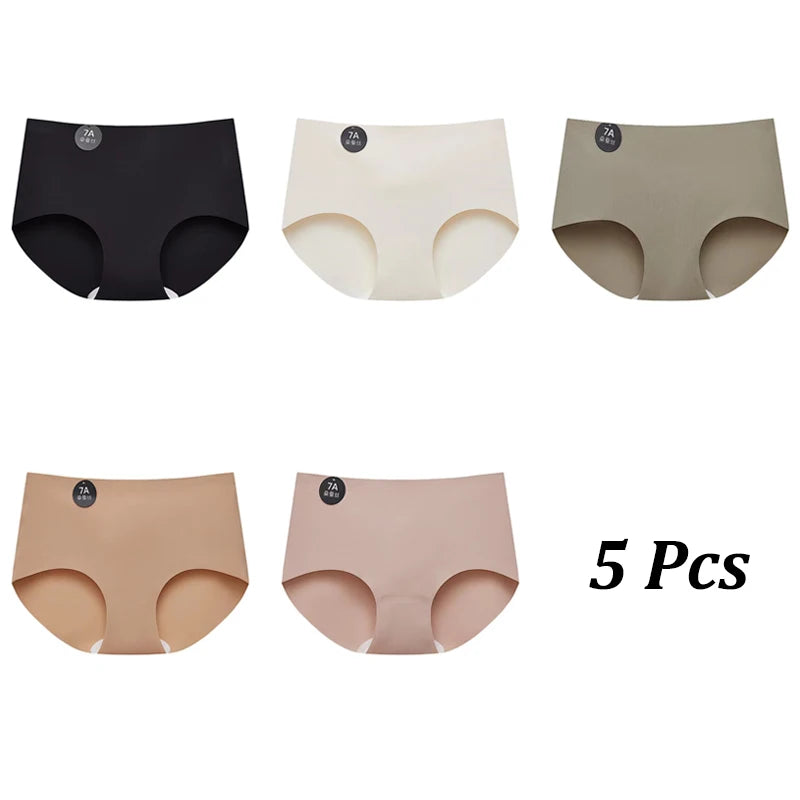 FINETOO 5PCS Seamless Mulberry Silk Underwear Ultral Thin Women's Panties Sexy High Elastic Invisible Briefs Soft Lingerie M-XL