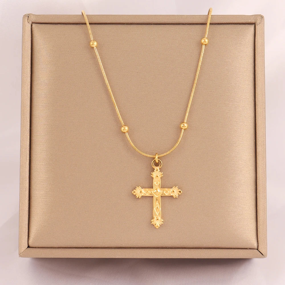 18k Gold Plated Stainless Steel Snake Chain Choker Necklace For Woman Cross Pendants Necklaces Gifts Men Jewelry