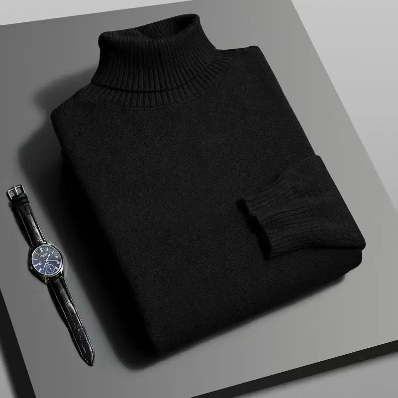 Autumn Mens High Quality Knitted Turtleneck Sweater Slim Fit Long Sleeve