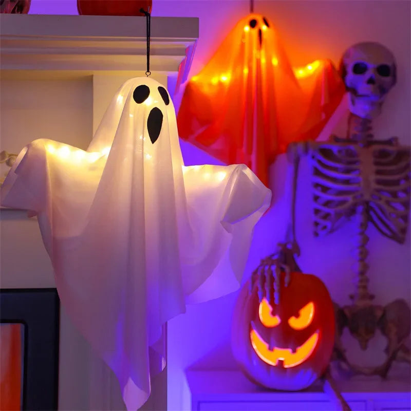 LED Glow Ghost Party Halloween Decoration for Home Indoor Outdoor Haunted House Bar Hanging Horror Props with Lights