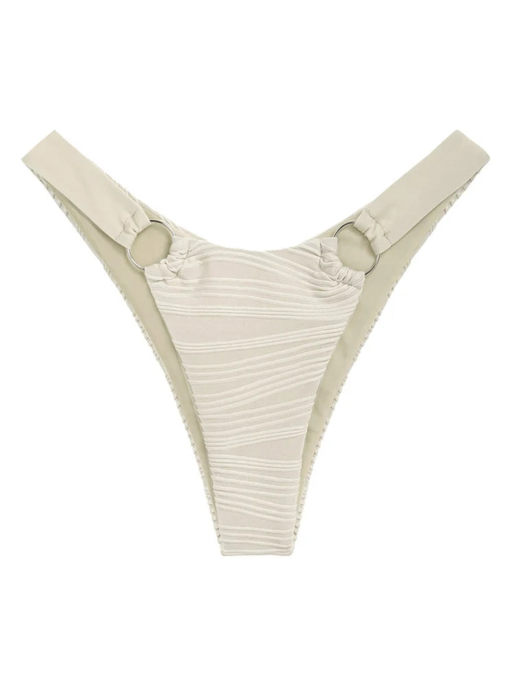 ZAFUL Women's High Cut Bikini Set Swimsuit Brazilian Halter Jacquard Textured O-ring Bikini Swimwear Two Pieces Bathing Suit
