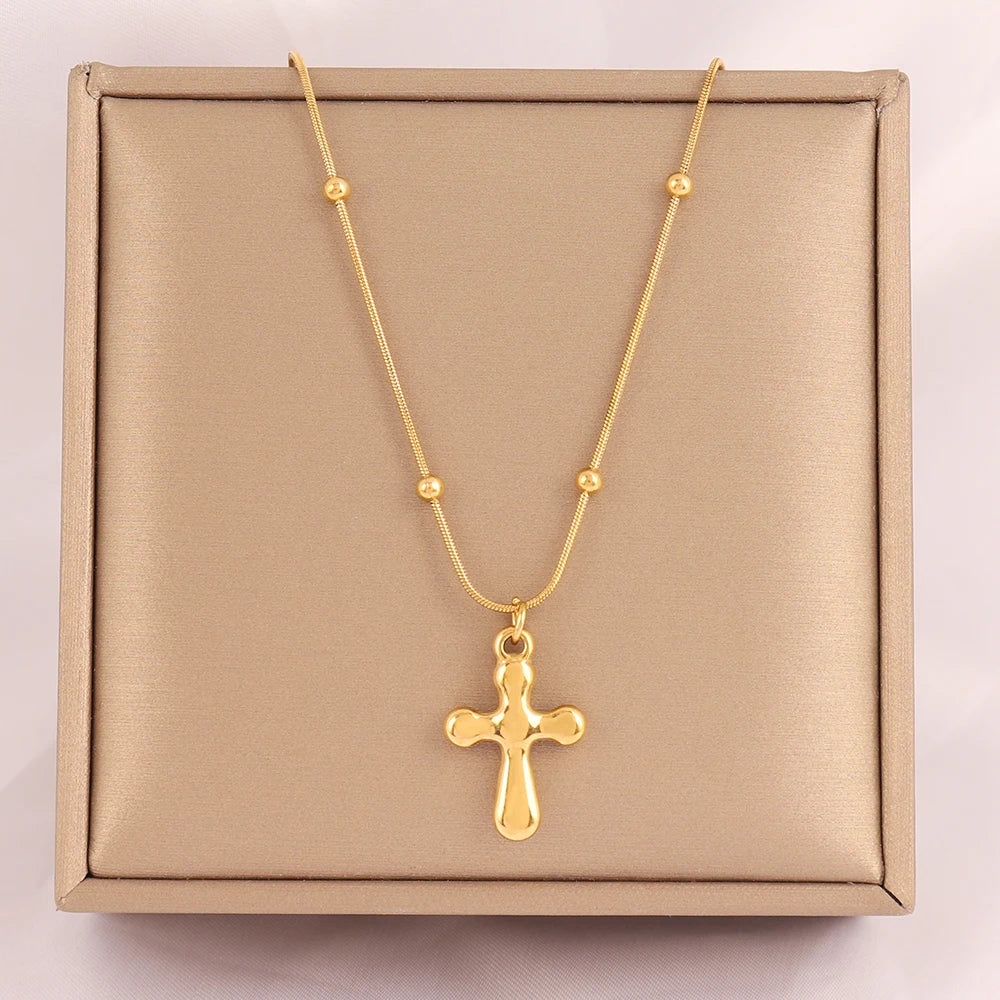 18k Gold Plated Stainless Steel Snake Chain Choker Necklace For Woman Cross Pendants Necklaces Gifts Men Jewelry