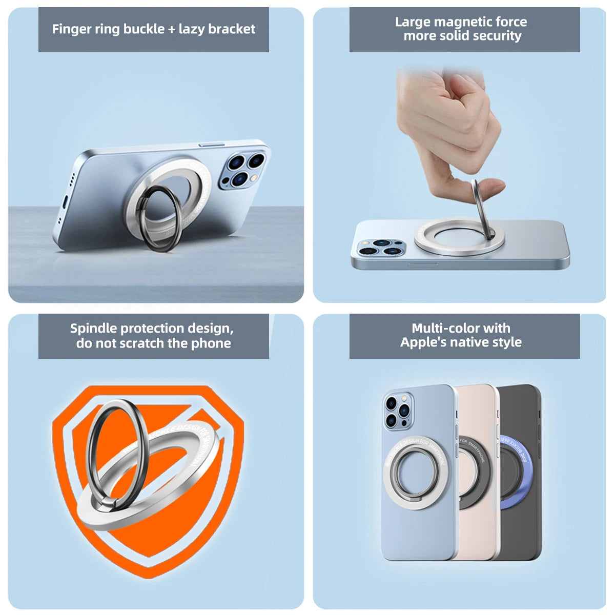 ANMONE Magnetic Cell Phone Ring Holder For MagSafe Removable Cell Phone Grip Kickstand
