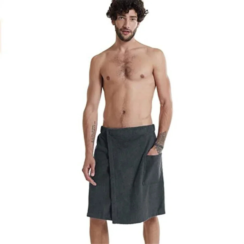 Men Soft Wearable Bath Towel with Pocket Bathrobes Shower