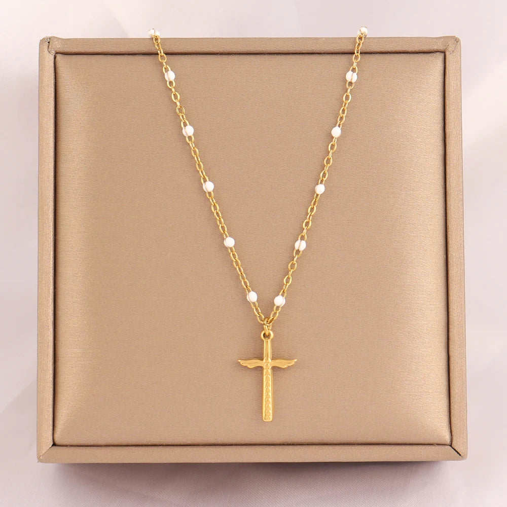18k Gold Plated Stainless Steel Snake Chain Choker Necklace For Woman Cross Pendants Necklaces Gifts Men Jewelry