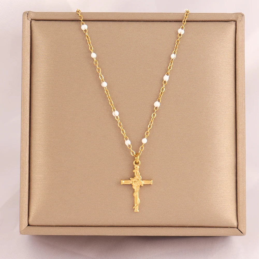 18k Gold Plated Stainless Steel Snake Chain Choker Necklace For Woman Cross Pendants Necklaces Gifts Men Jewelry