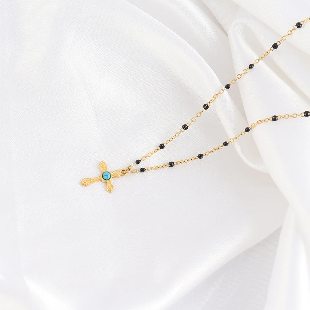 18k Gold Plated Stainless Steel Snake Chain Choker Necklace For Woman Cross Pendants Necklaces Gifts Men Jewelry