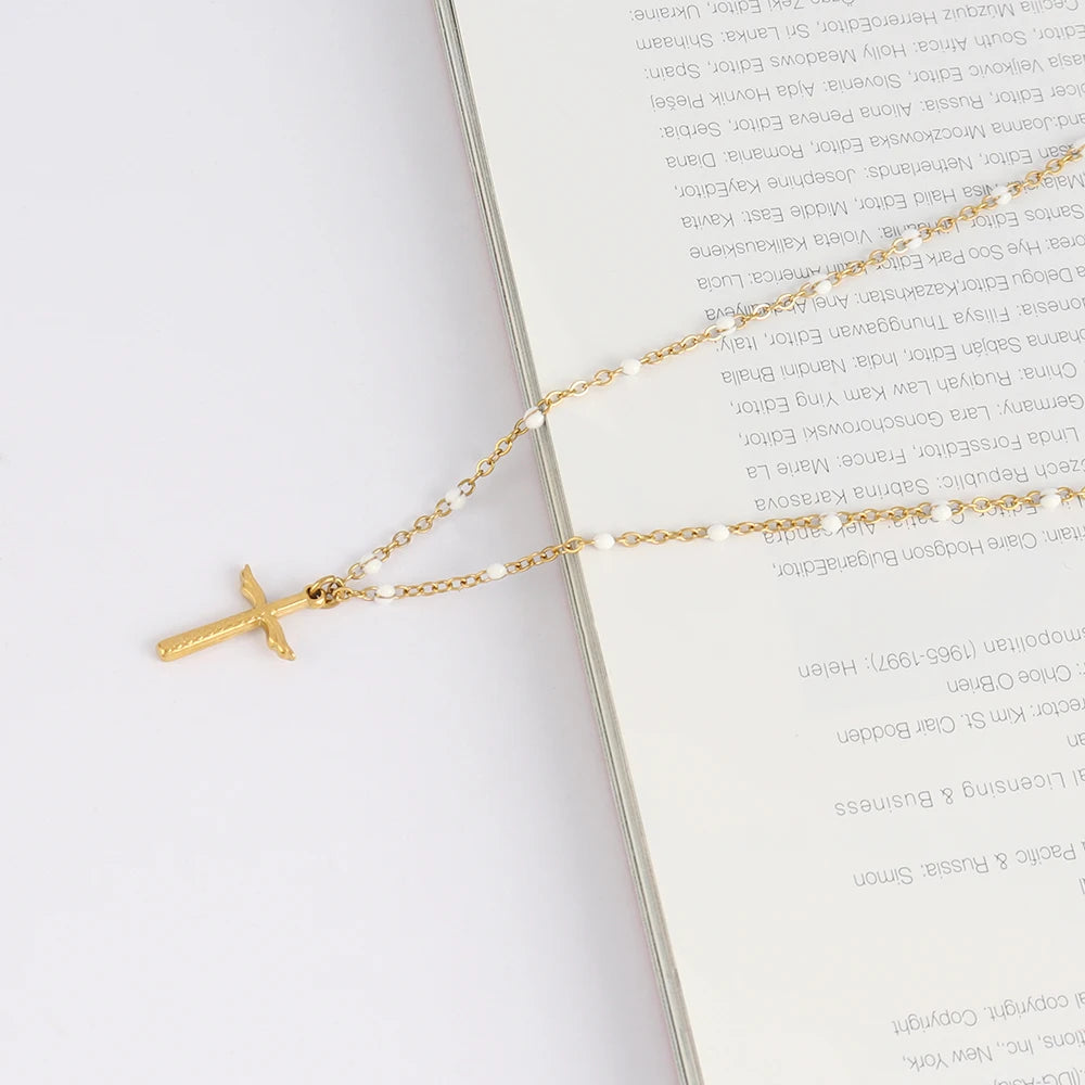 18k Gold Plated Stainless Steel Snake Chain Choker Necklace For Woman Cross Pendants Necklaces Gifts Men Jewelry